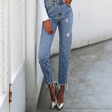Load image into Gallery viewer, Pearl Tassels High Waist Jeans