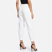 Load image into Gallery viewer, Letter Ripped Drawstring Jeans