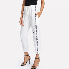 Load image into Gallery viewer, Letter Ripped Drawstring Jeans
