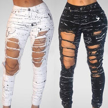 Load image into Gallery viewer, Mid-waist Hole Chain Jeans
