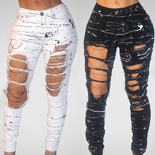 Mid-waist Hole Chain Jeans