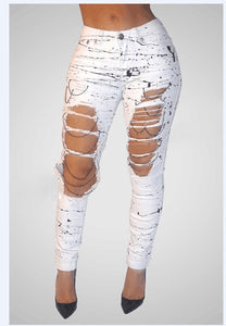 Mid-waist Hole Chain Jeans