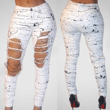 Load image into Gallery viewer, Mid-waist Hole Chain Jeans