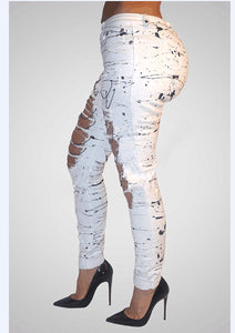 Mid-waist Hole Chain Jeans