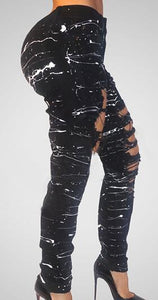 Mid-waist Hole Chain Jeans