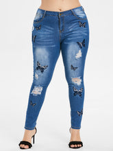 Load image into Gallery viewer, Butterfly Distressed Embroidered Jeans