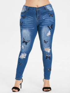 Butterfly Distressed Embroidered Jeans