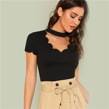 Load image into Gallery viewer, Elegant Mock Neck Scallop Trim T-shirt