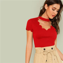 Load image into Gallery viewer, Elegant Mock Neck Scallop Trim T-shirt