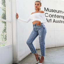 Load image into Gallery viewer, Pearl Tassels High Waist Jeans