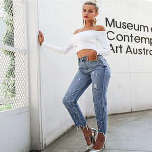 Pearl Tassels High Waist Jeans